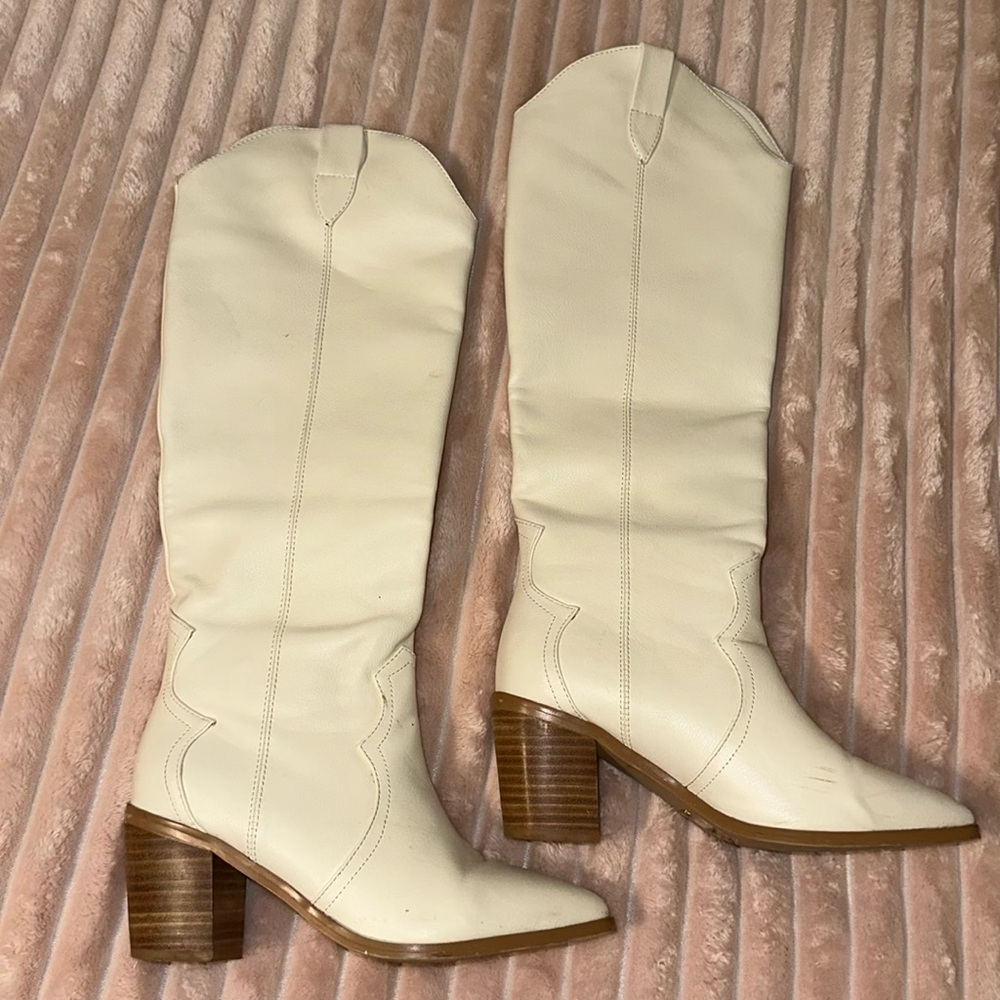 Princess Polly Billini White Leather Knee-High Boots